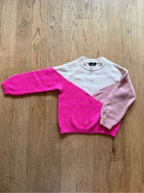 French Girls' Colorblock Crewneck Sweater - Hot Pink & Blush
